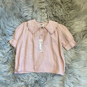Pink Ruffled Collar Kids Girls Shirt